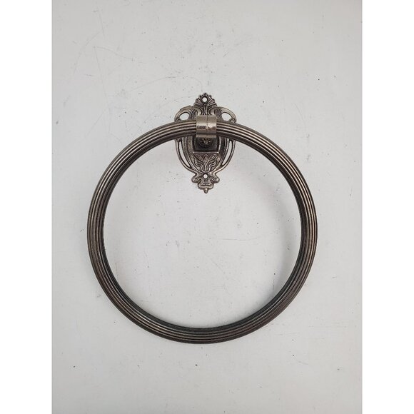 vintage Brass Towel Holder For Bathroom Wall , Engraved Towel Holder Ring, Solid - Picture 1 of 10